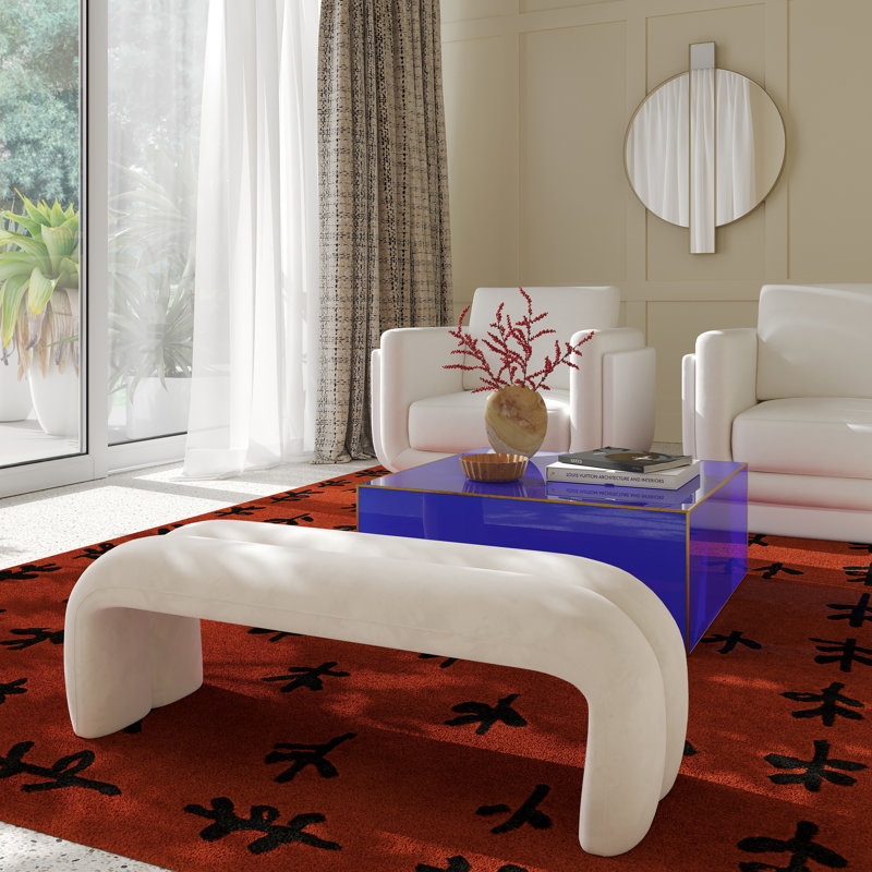 Oriole Velvet Upholstered Bench, Cream
