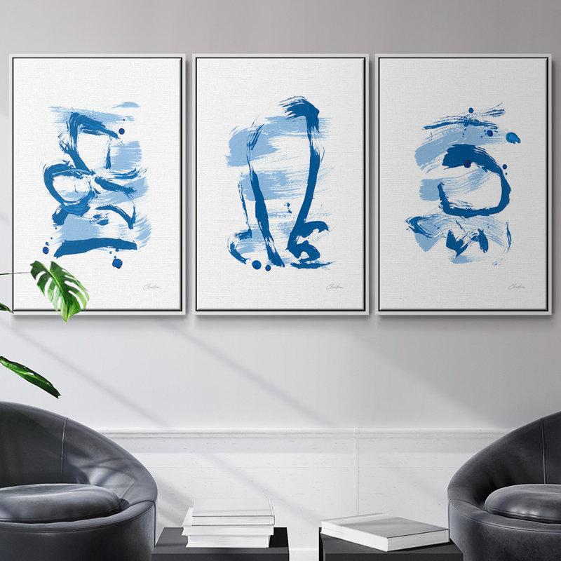 «Blue Breeze I», ensemble de 3 reproductions de photos sur toiles, Blanc, H 27 po x l 54 po