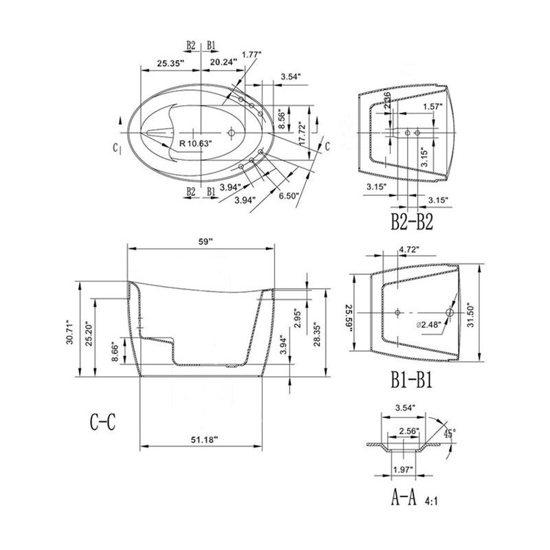 59 " L x 31.5 " W Freestanding and Mounting / Installation Required Air Plastic / Acrylic Bathtub with Faucet