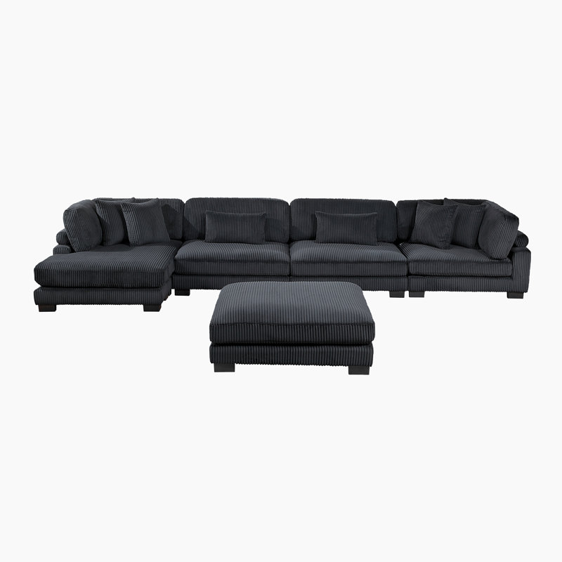 Canapé modulaire moderne en velours côtelé Hulett, Velours côtelé noir, H 34,5 po x l 180 po x P 70 po