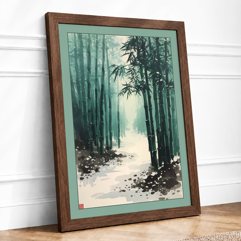 Winter Forest Path Japandi - Framed Print, Walnut, A3 - 42.0 x 29.7 cm
