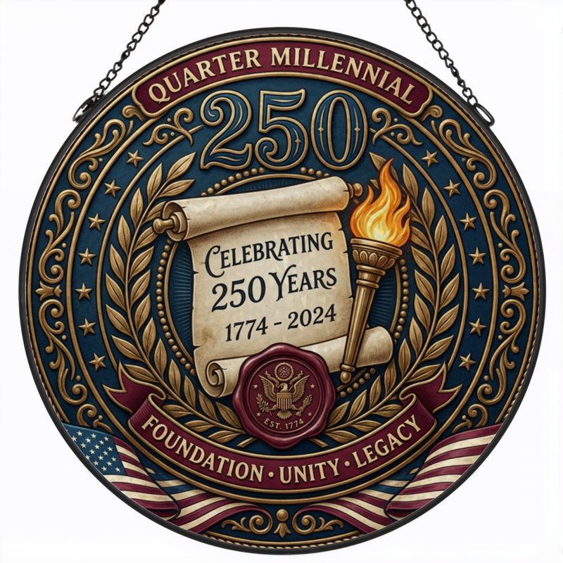 Panneau de fenêtre en verre pour décoration intérieure Quarter Millennial USA 250th Anniversary - H 12 po, H 12 po
