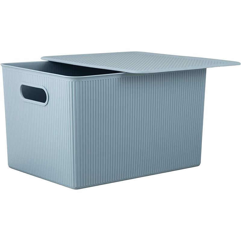Ensemble de boîtes en plastique nervuré, Bleu, 3