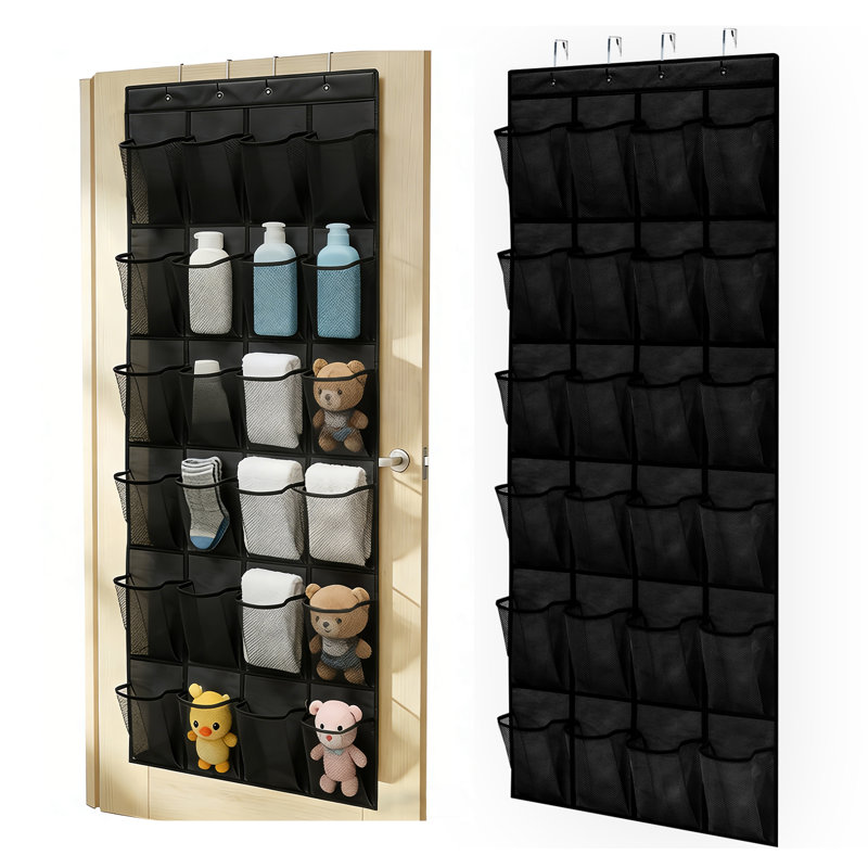 Set Of 2, 24-pocket Over The Door Shoe Organizer, Strong, Breathable And Versatile, 4 Sturdy Hooks, Fits Most Standard Doors