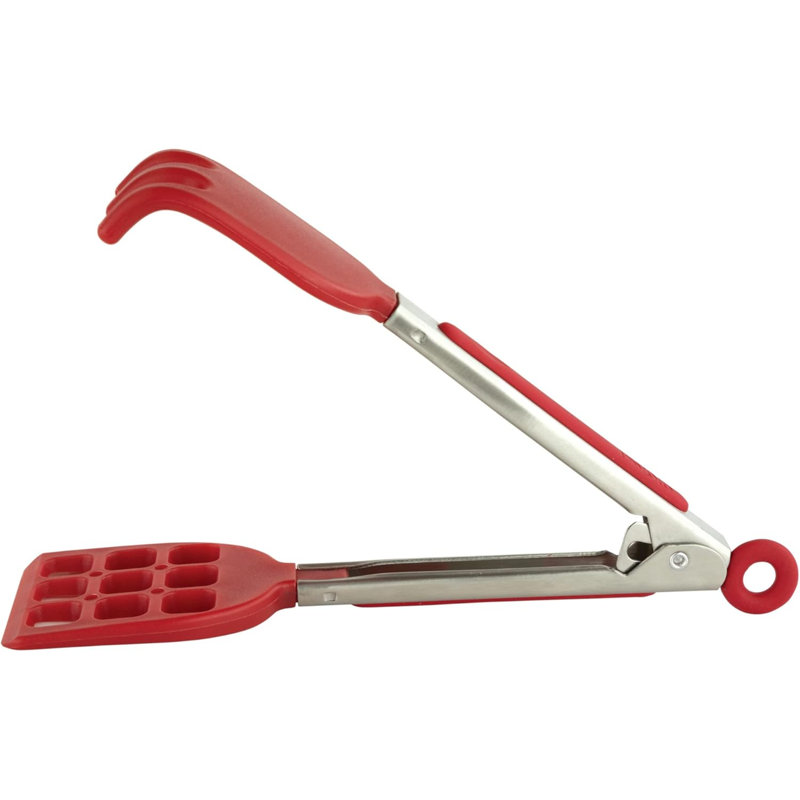 Tovolo Mini Waffle Tongs with Pronged Silicone Tips for Waffles and Air Fryer, Cayenne, Stainless Steel/Cayenne