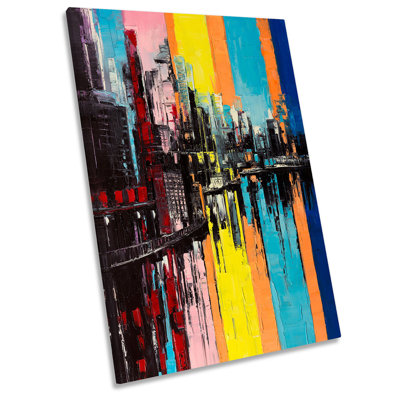 X7950 Abstract City Skyline Rainbow - Wrapped Canvas Art Prints