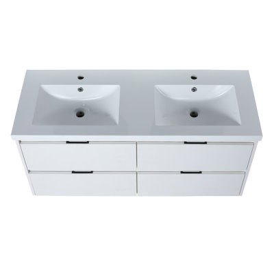 Élégant meuble-lavabo de 48 po avec deux lavabos en résine: comprend 4 tiroirs à fermeture en douceur pour un grand espace de rangement, modèle 48 x 18