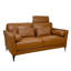 Causeuse en cuir brun clair avec 5 coussins