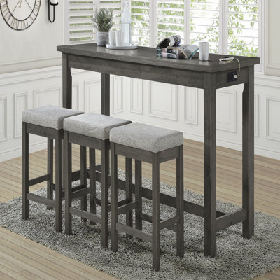 Ensemble de salle à manger 4 pièces à hauteur de comptoir avec tiroir et ports USB intégrés et 3 tabourets