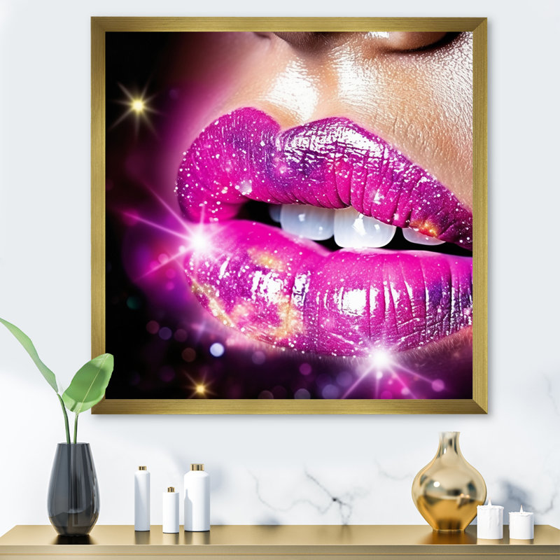 Rose Glam Sugar Kisses Radiant Lips, H 16 po x l 16 po x P 1 po, Cadre doré à une seule photo