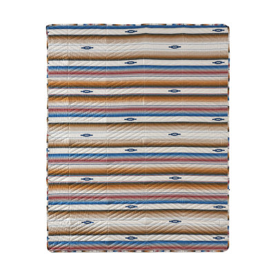 Benjara Rey Quilted Throw Blanket, Ivory Multicolor Stripes Chevron Print