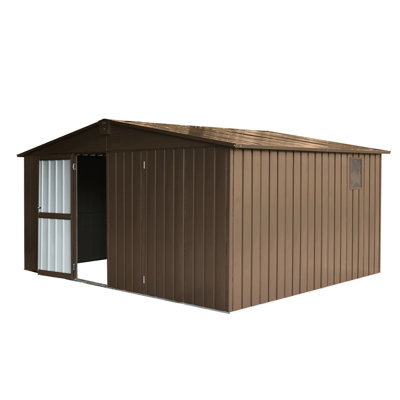 Large Galvanized Steel Storage Shed 11' X 12.5', Lockable Door & Windows, Metal Outdoor Utility  Brown 12.5' With Steel, Garden