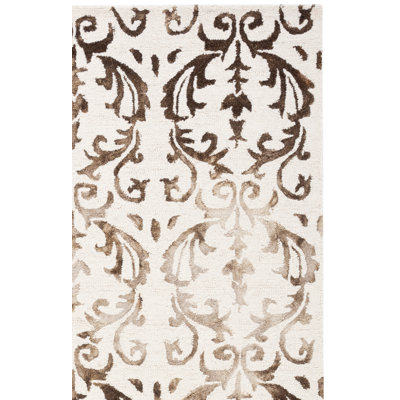 Berman Hand Tufted Wool/Cotton Ikat Rug in Ivory/Chocolate