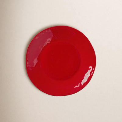 Berry Red Christmas Round Platter, Stoneware Holiday Serving Tray for Appetizers, Cookies & Sides, Mix and Match with Holly and Vines