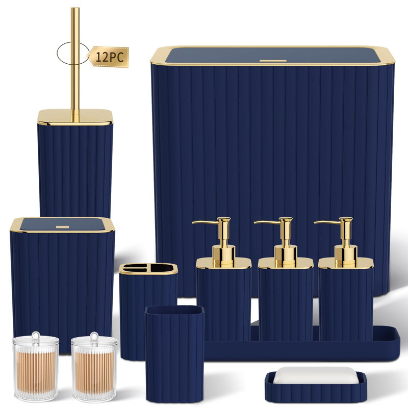 Ensemble d'accessoires de salle de bain - Ensemble de salle de bain, 12 pièces (bleu marine et or), Navy Blue&Gold