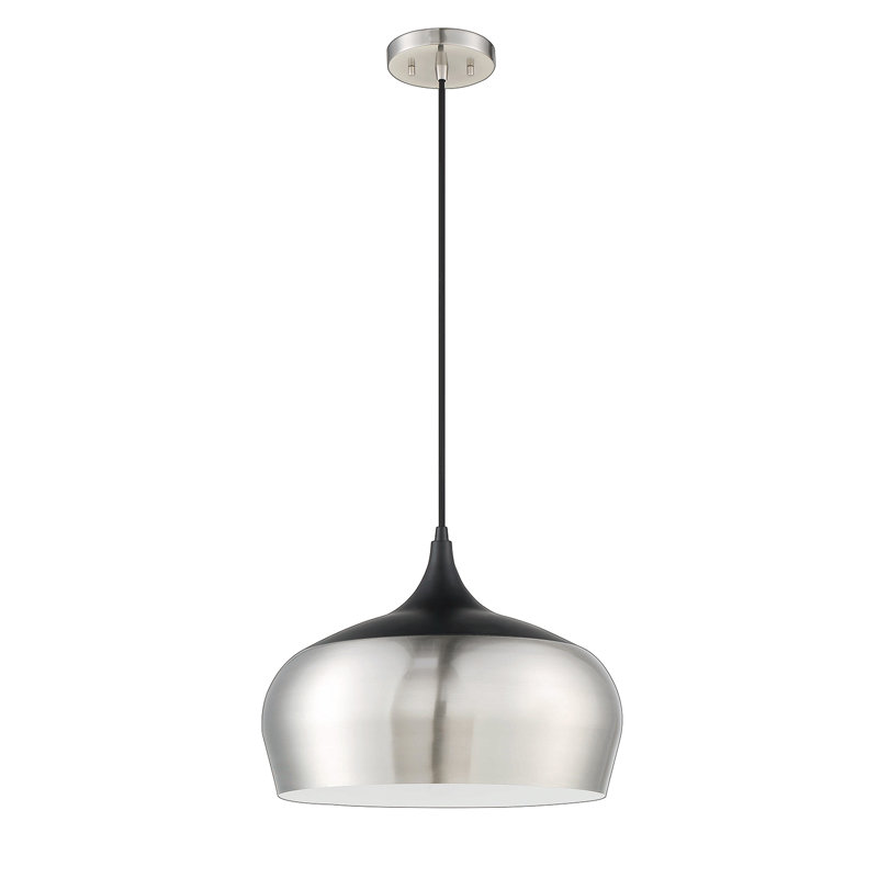 Luminaire suspendu en laiton et noir à 1 lumière Freman, Nickel satiné, Nickel satiné
