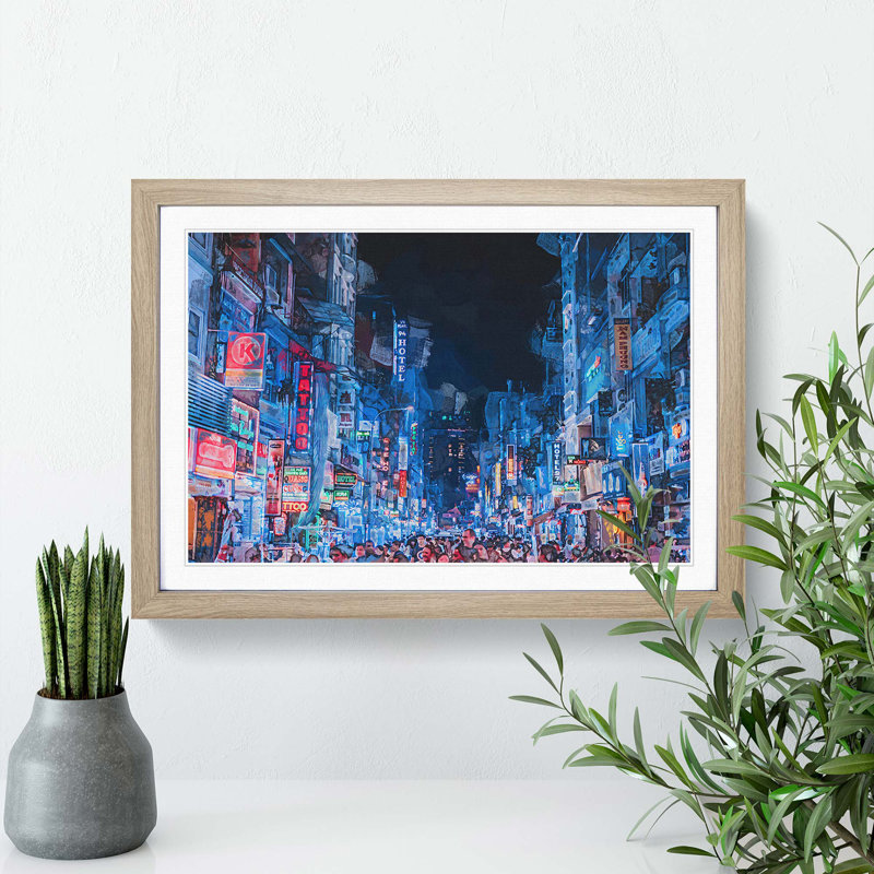 Ho Chi Minh City in Vietnam in Abstract - Picture Frame Graphic Art Print, 27cm H x 36cm W x 2cm D, Oak Framed