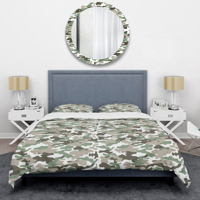 Green And White Camouflage Polyester Camouflage Duvet Cover