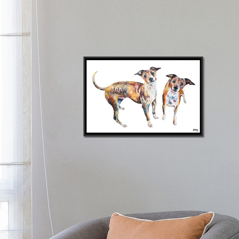 « paco & rico », reproduction sur toile, H 18 po x l 26 po x P 1,5 po, Toile encadrée noire, Pas de tapis