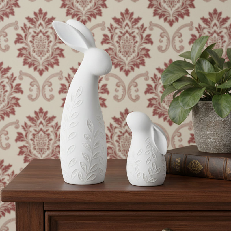 Ensemble de deux figurines de lapin blanc en polyrésine