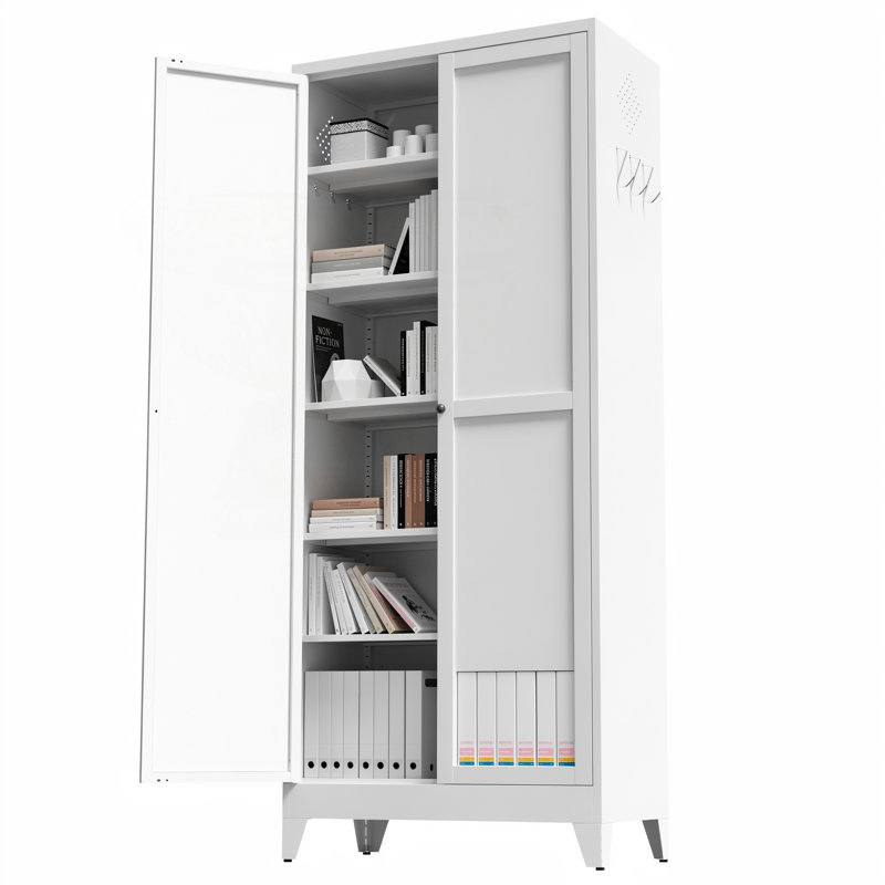 Grand garde-manger en métal avec 5 tablettes robustes et assemblage sans outil (180 lb / tablette), White
