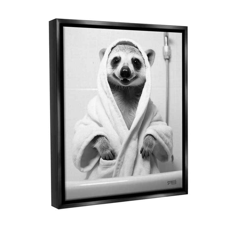 "Animal in Bathroom Robe" par RB sur toile, Noir, H 21 po x l 17 po