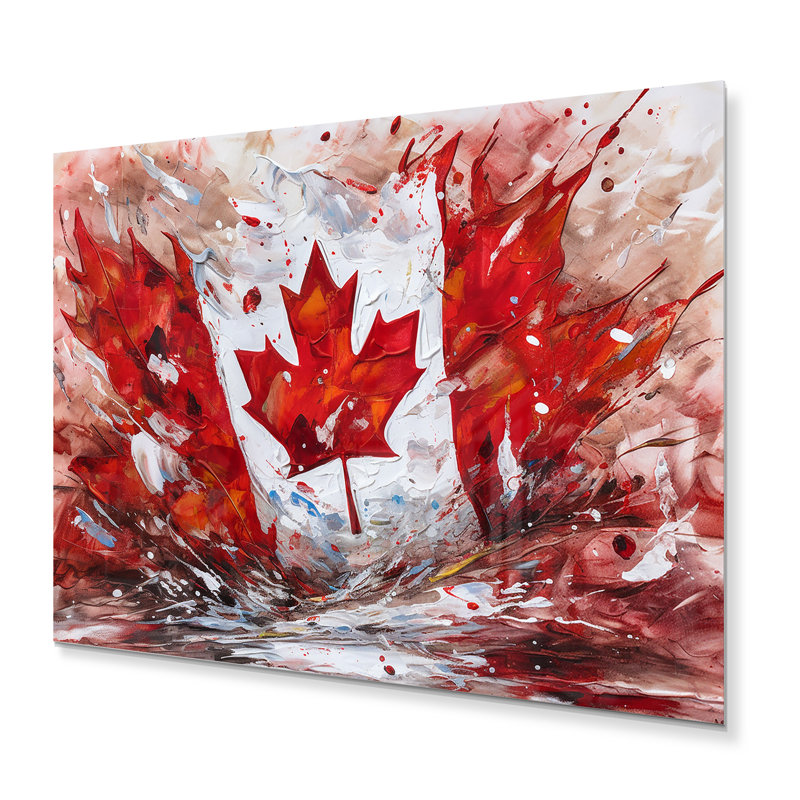 Drapeau canadien flottant - décoration murale drapeau en métal, H 16 po x l 32 po x P 1 po