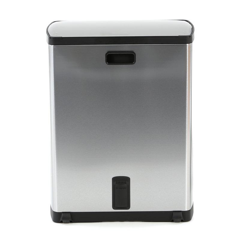 simplehuman Rectangular Dual Compartment Recycling Kitchen Step Trash Can, 46 Liter, Stainless Steel