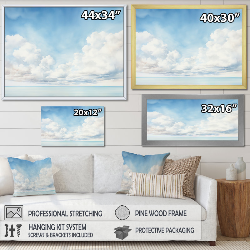 «White Clouds Scenery Minimalisme I» sur toile, H 24 po x l 32 po x P 1 po, Cadre flottant noir