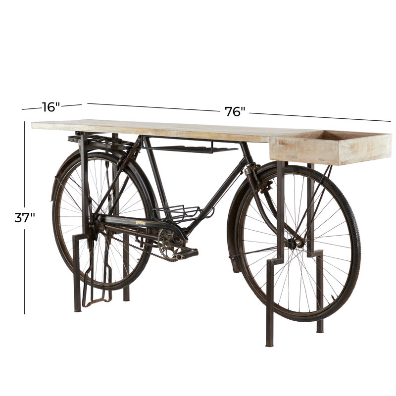 Broseley Metal 1 Shelf Bike Black Bar with Brown Wood Top