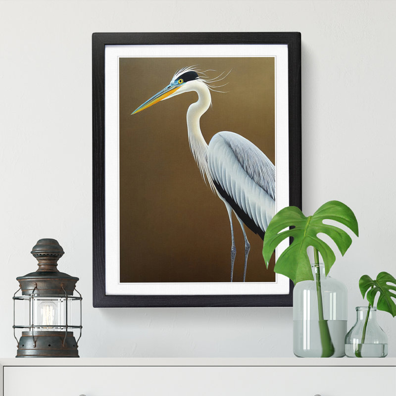 Vitrolles Heron Bird Traditional Vol.1 - Picture Frame Print, 34cm H x 25cm W x 2cm D, Black