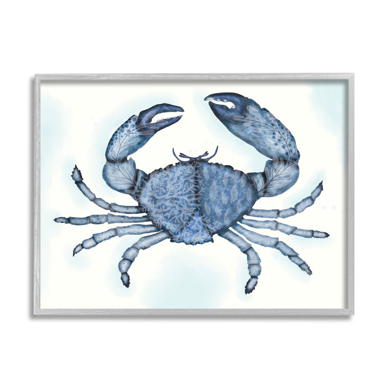 Crabe bleu, mer de griffes, H 11 po x l 14 po x P 1,5 po, Estampe numérique Farmhouse