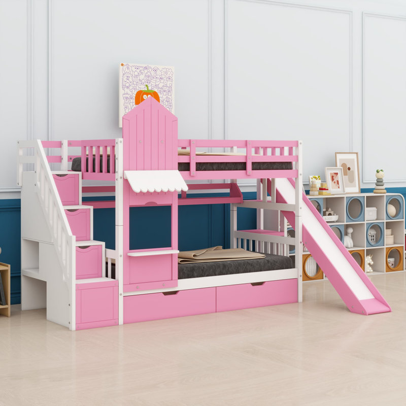 Lit superposé de style château, Lit simple, Rose