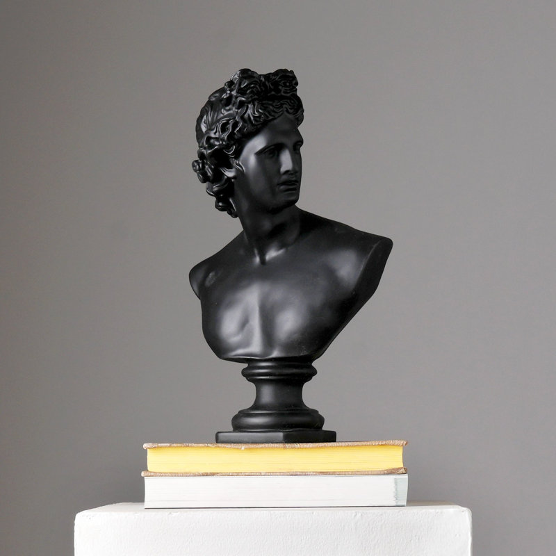 Black Neo-Classical Bust Sculpture – Matte Resin Decorative Ornament (35 cm) 