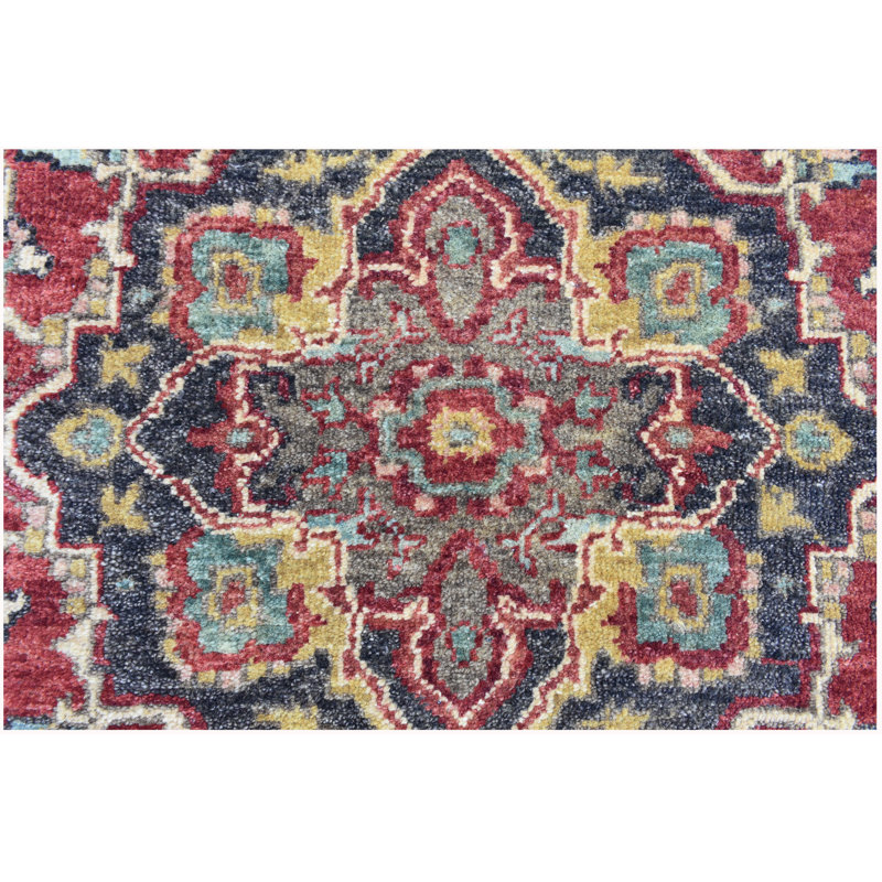 Hand-Knotted High-Quality Charcoal and Red Area Rug, Rectangle 2'7" x 4'3"