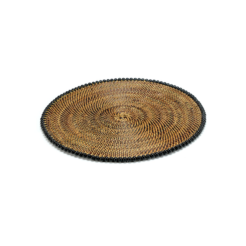 Round Beaded Placemat Set, Brown/Black