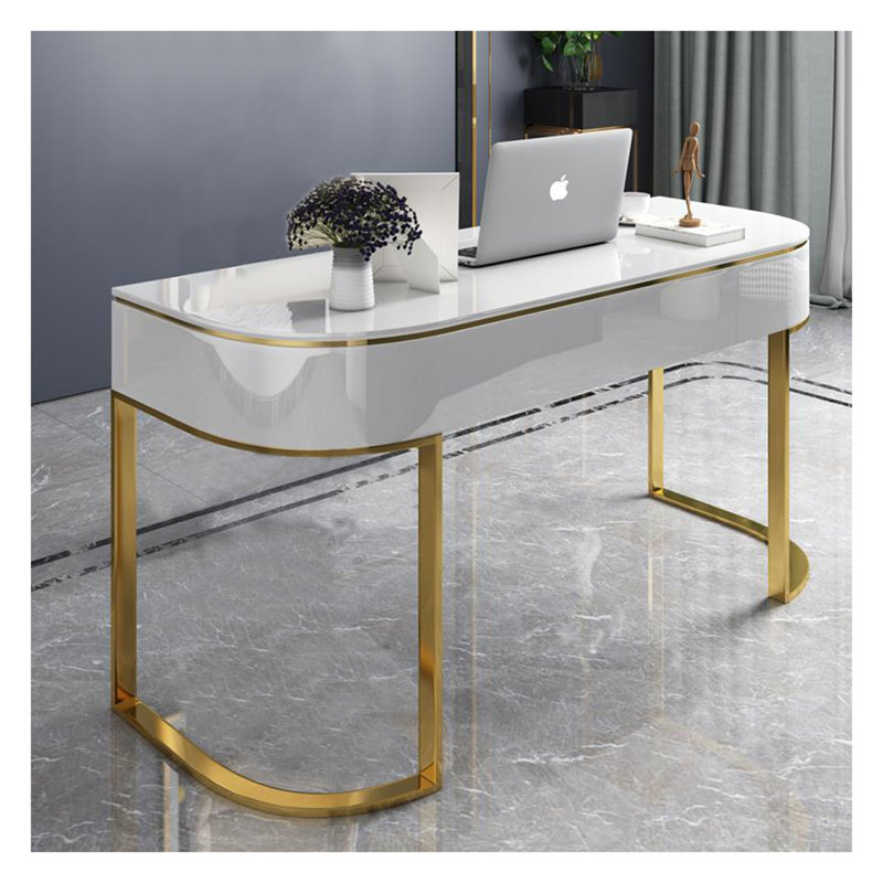 Luxury Sintered Stone Tabletop Writing Desk with Metal Base, 29.53" H x 62.99" W x 23.62" D