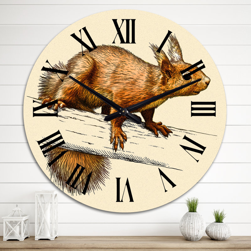 Écureuil rétro sur branche - horloge murale traditionnelle, Moyen