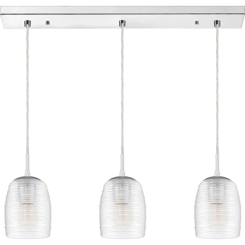 Luminaire suspendu linéaire pour îlot de cuisine 3 lumières Zambrano, Chrome poli, H 16,5 po x l 30,75 po x P 8,75 po