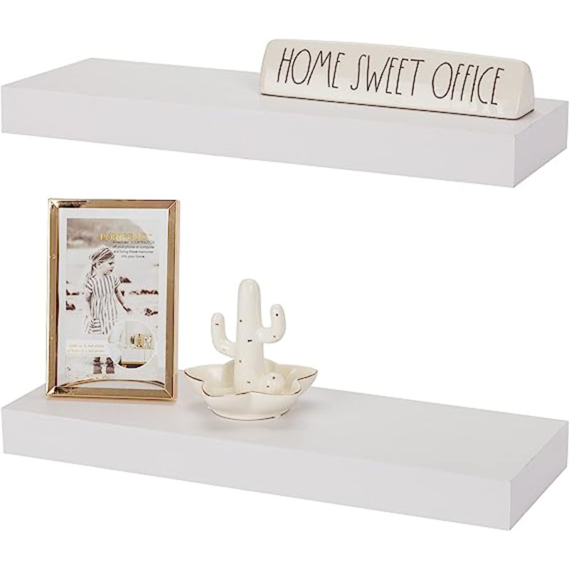 Chelles Sorbus 16" Long Floating Shelves with Invisible Mounting Set of 2, White