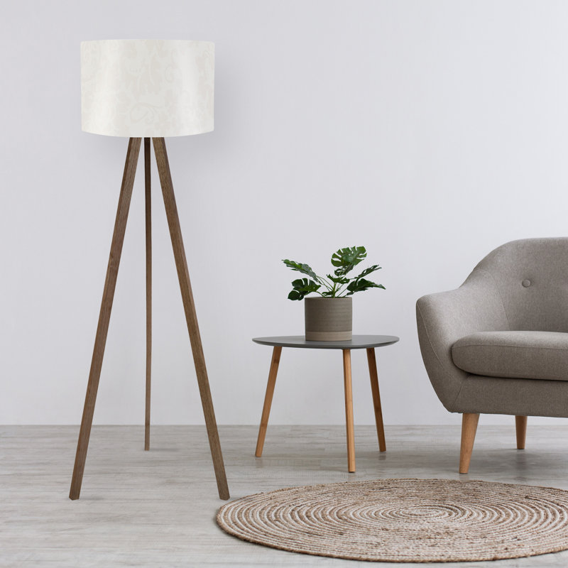Lampe sur pied moderne avec interrupteur marche / arrêt, blanc et brun, 15 po x 55 po | Abat-jour en tissu 70% panneau de fibres à densité moyenne / 30% PVC, 38 cm de diamètre x 7,9 po de hauteur | Douille E27 Max 40W, parfaite pour la décoration scandinave et campagnarde