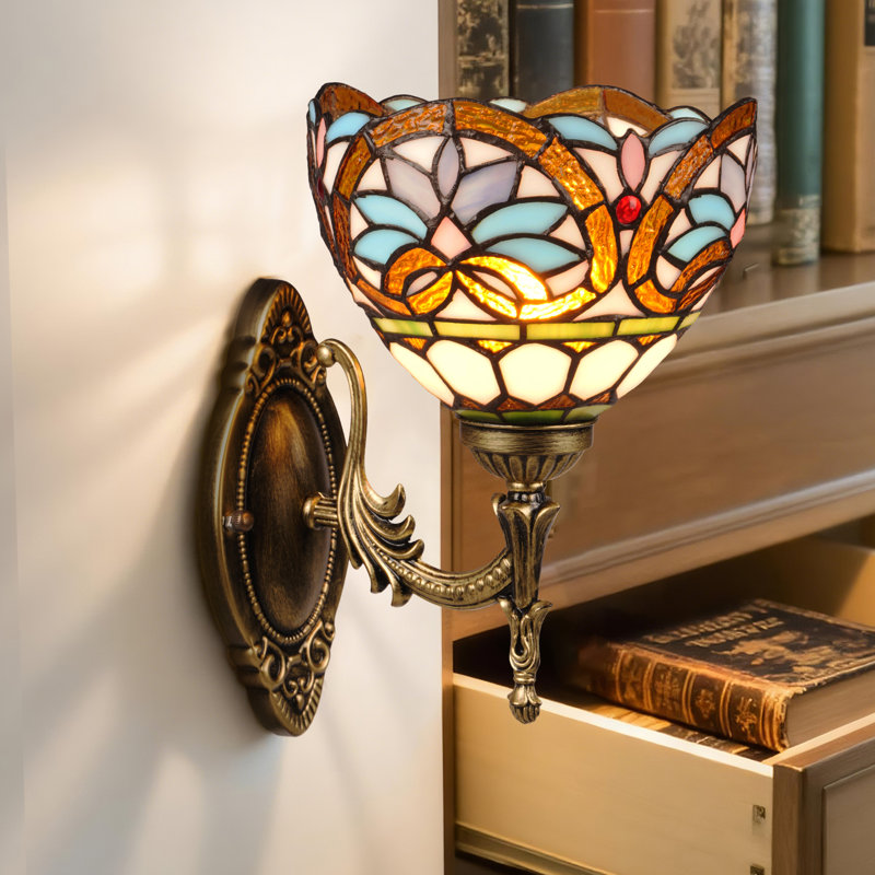 Lampe murale Baroque Tiffany, applique murale en verre coloré rétro