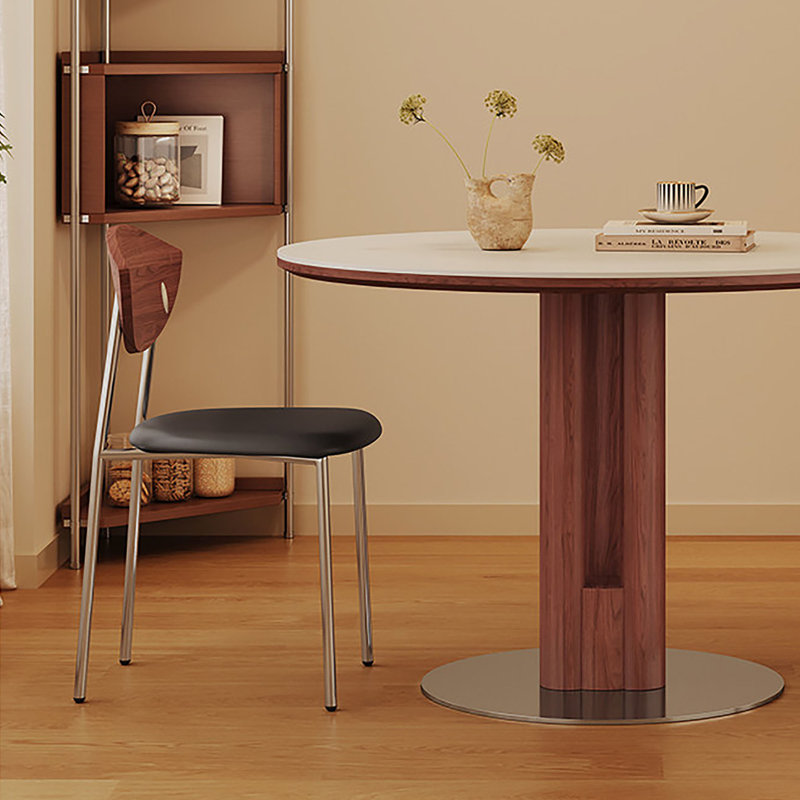 Table ronde vintage en dalle de pierre blanche, H 29,5 po x l 43,3 po x P 43,3 po, 5