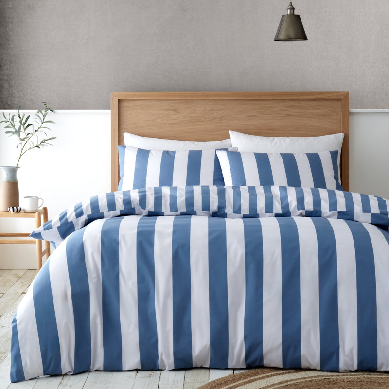 Cove Stripe Reversible Duvet Cover Set, Blue, Kingsize Duvet Cover + 2 Standard Pillowcases