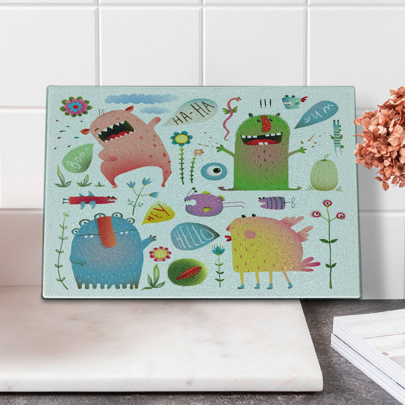 Ambesonne Monster Tempered Glass Cutting Board Alien Creatures Multicolor