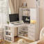 Bureau en L avec chargeur, bureau d'ordinateur avec tiroirs, bibliothèque, avec éclairage à DEL, bureau d'angle moderne, bureau à domicile, bureau d'écriture en L, bureau d'ordinateur de coin avec rangement