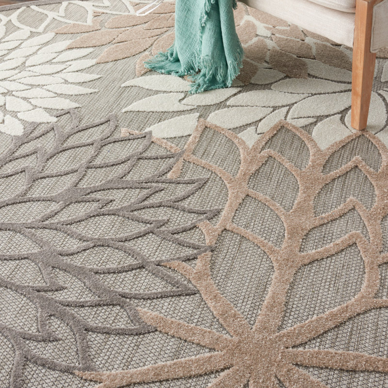 Tapis floral intérieur / extérieur Gean, Rond 10pi