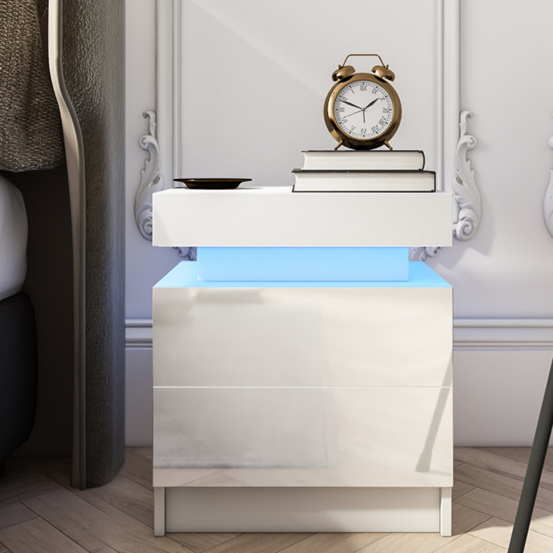 Albanese Manufactured Wood Nightstand with RGB LED Lights, White
