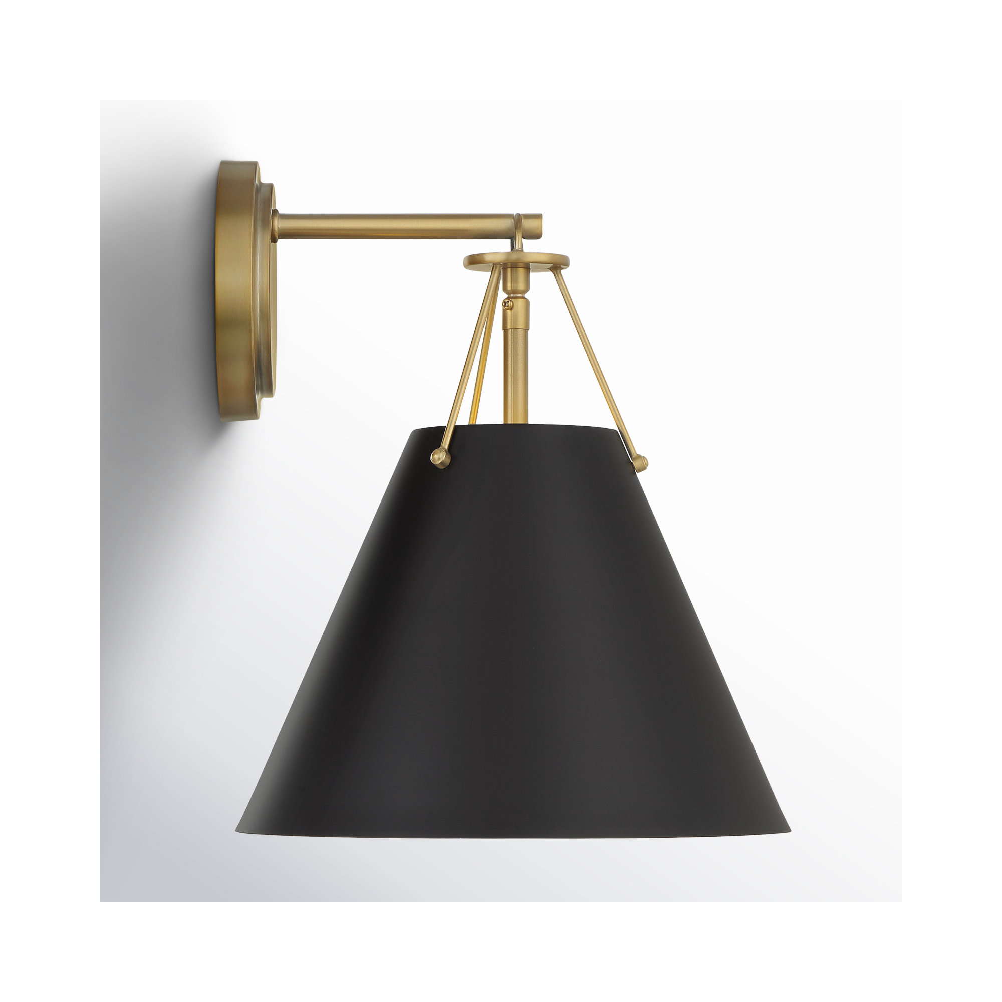Kinston Single Light Steel Dimmable Armed Sconce, Matte Black, Vibrant Gold