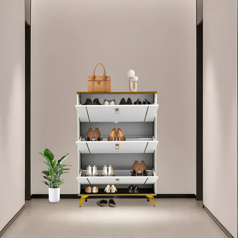 3-tier Shoe Cabinet With Flip Doors, White